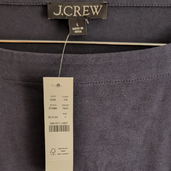 JCrew Navy Top With Navy Eyelet Cuffs - Picture 2 of 7